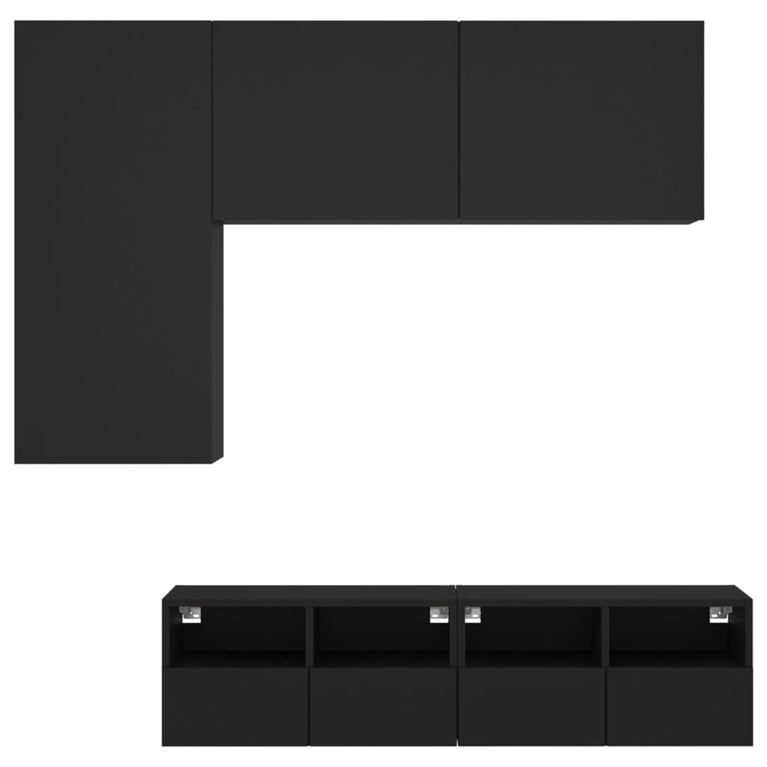 4-delige Tv-wandmeubelset bewerkt hout zwart