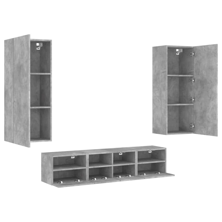5-delige Tv-wandmeubelset bewerkt hout betongrijs