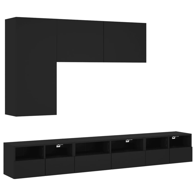 Tv-wandmeubelmeubelen 5 st bewerkt hout zwart