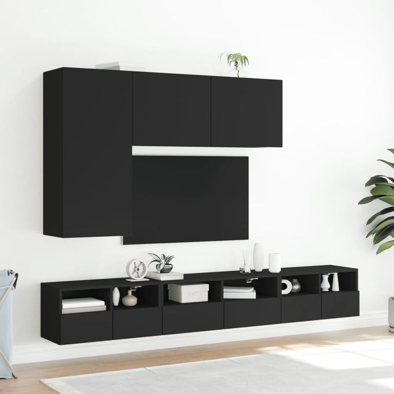 Tv-wandmeubelmeubelen 5 st bewerkt hout zwart