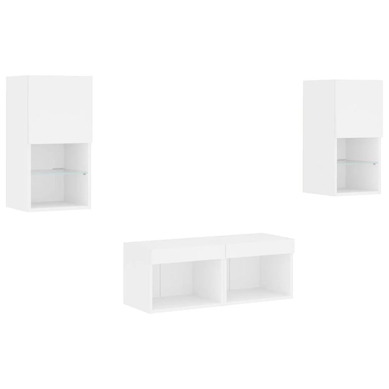 4-delige tv-wandmeubelset met LED-verlichting wit