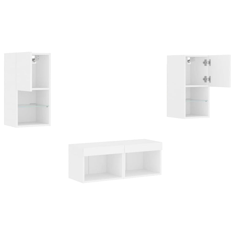 4-delige tv-wandmeubelset met LED-verlichting wit