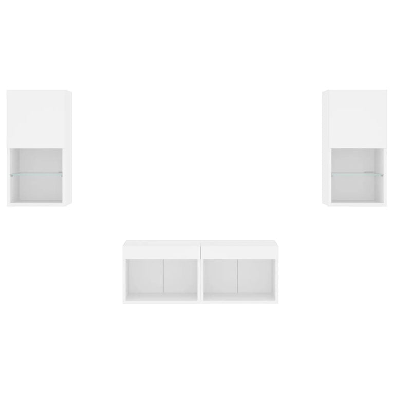 4-delige tv-wandmeubelset met LED-verlichting wit