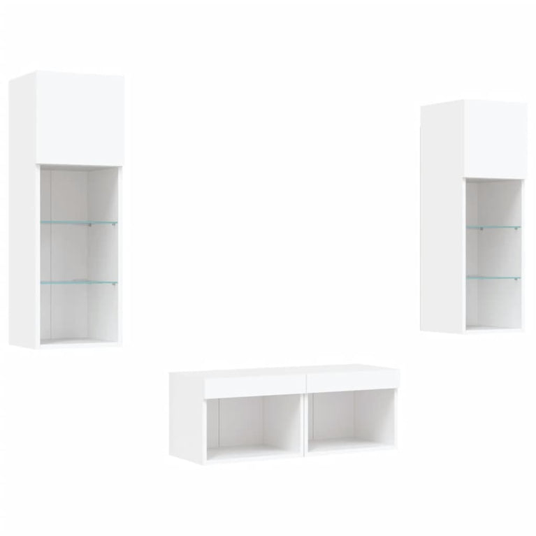 4-delige tv-wandmeubelset met LED-verlichting wit