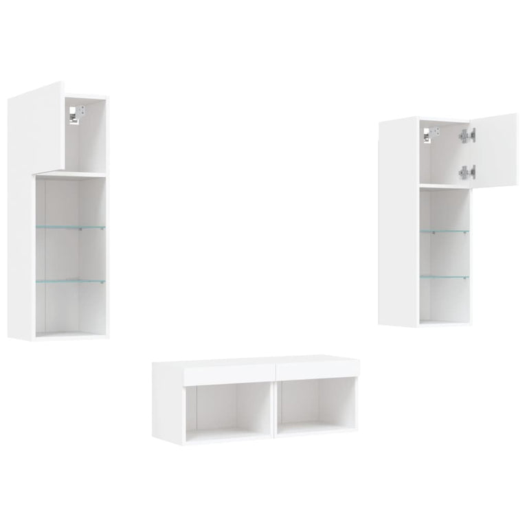 4-delige tv-wandmeubelset met LED-verlichting wit