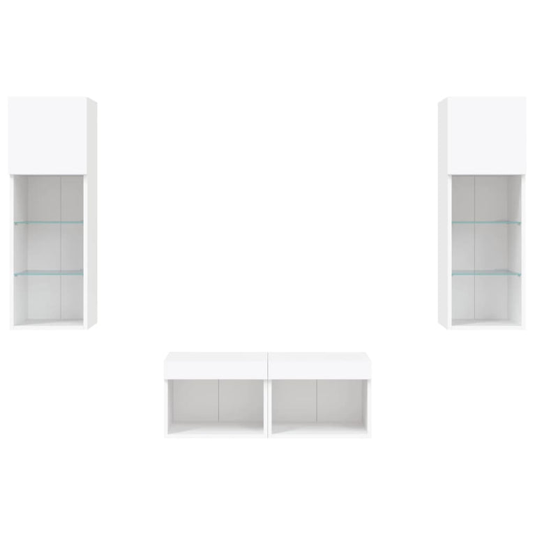 4-delige tv-wandmeubelset met LED-verlichting wit