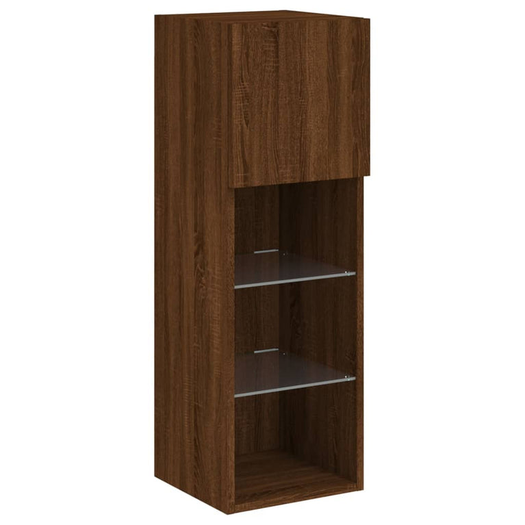 4-delige tv-wandmeubelset met LED-verlichting bruineikenkleurig