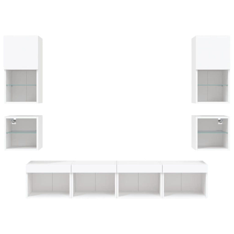 8-delige Tv-wandmeubelset met LED-verlichting bewerkt hout wit