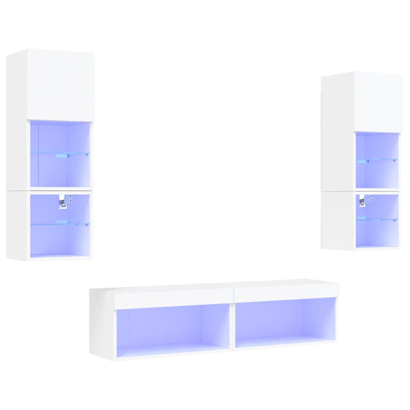 6-delige Tv-wandmeubelset met LED-verlichting bewerkt hout wit