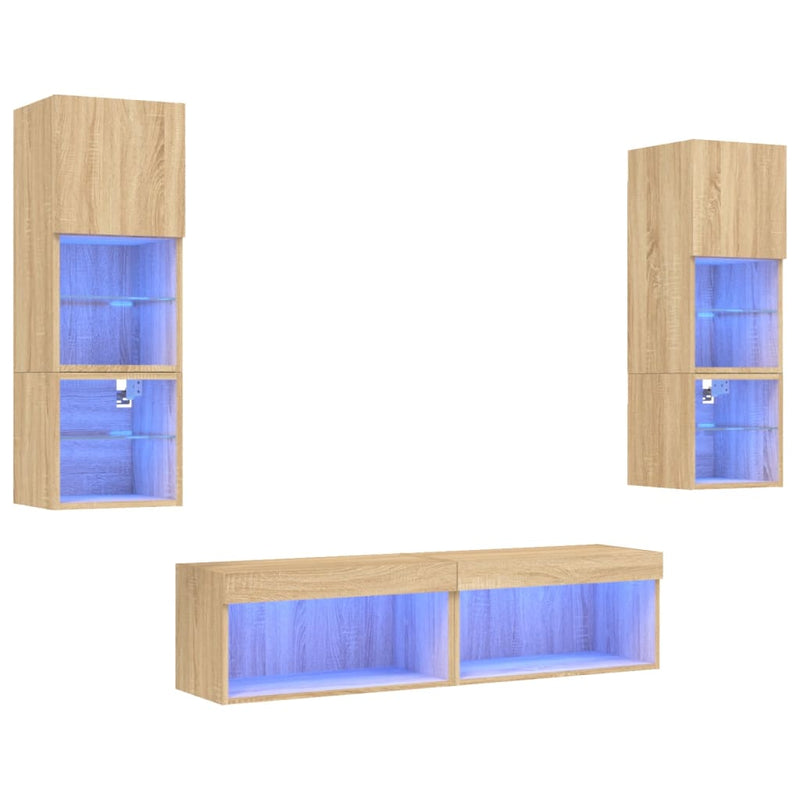 6-delige Tv-wandmeubelset met LED bewerkt hout sonoma eiken