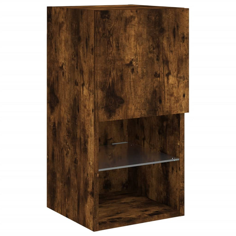 6-delige tv-wandmeubelset met LED bewerkt hout gerookt eiken