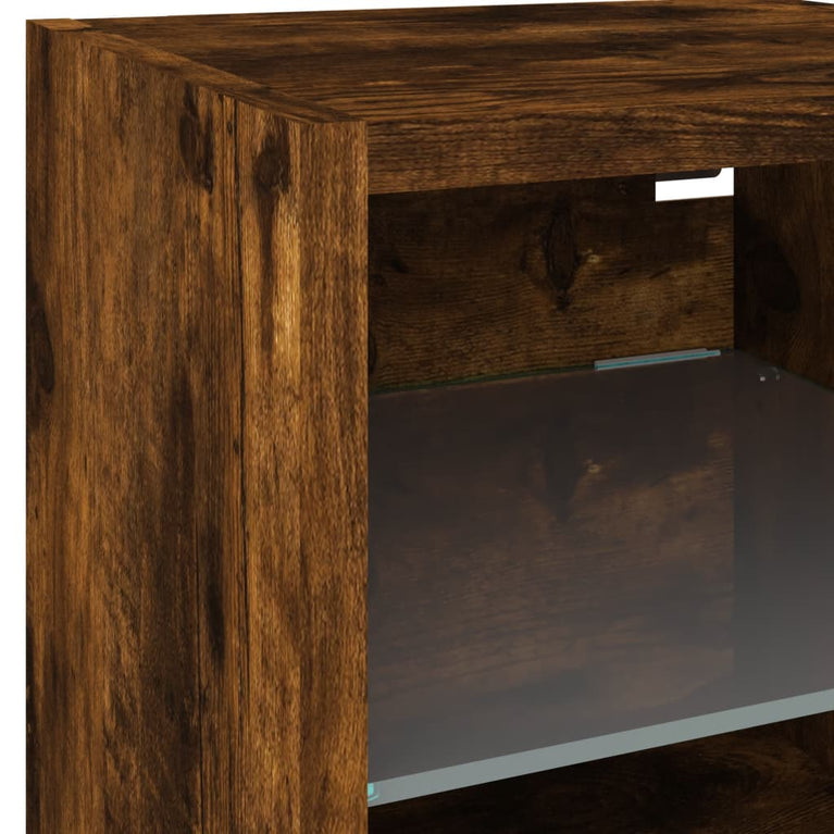 6-delige tv-wandmeubelset met LED bewerkt hout gerookt eiken