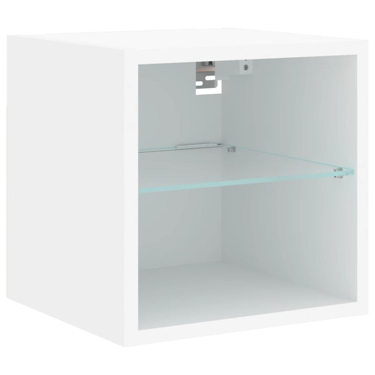 6-delige Tv-wandmeubelset met LED-verlichting bewerkt hout wit