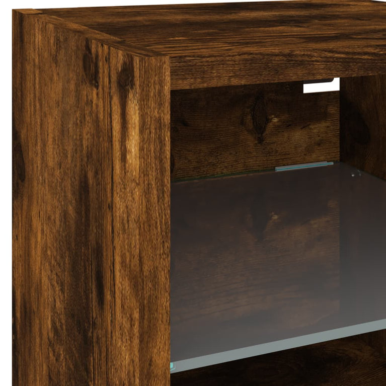 6-delige tv-wandmeubelset met LED bewerkt hout gerookt eiken