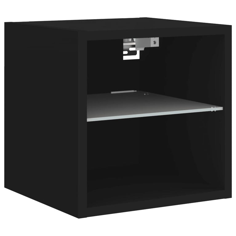 8-delige Tv-wandmeubelset met LED bewerkt hout zwart