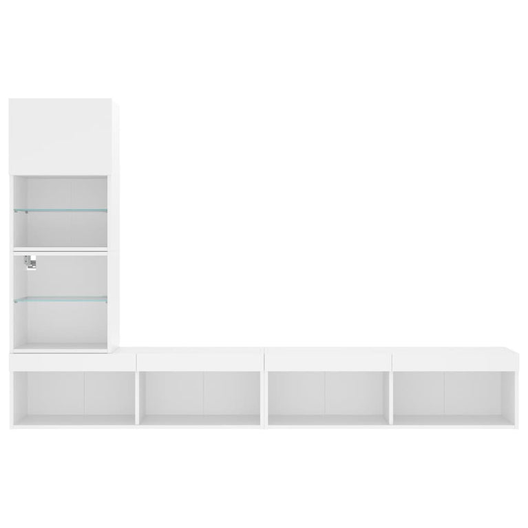 4-delige Tv-wandmeubelset met LED-verlichting bewerkt hout wit