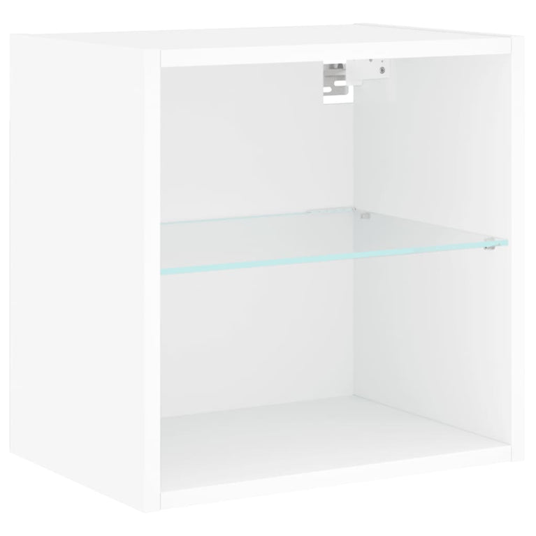 4-delige Tv-wandmeubelset met LED-verlichting bewerkt hout wit