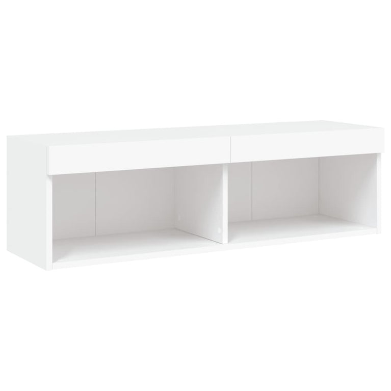 4-delige Tv-wandmeubelset met LED-verlichting bewerkt hout wit