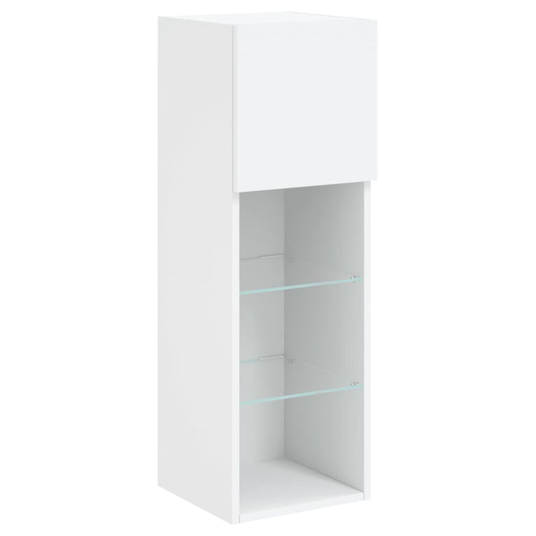 4-delige Tv-wandmeubelset met LED-verlichting bewerkt hout wit