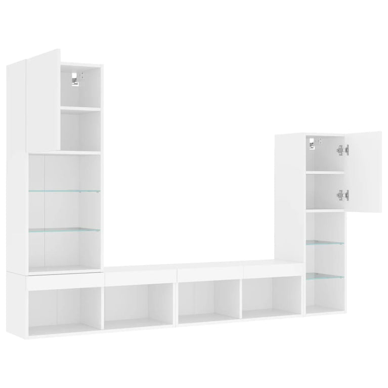 4-delige Tv-wandmeubelset met LED-verlichting bewerkt hout wit