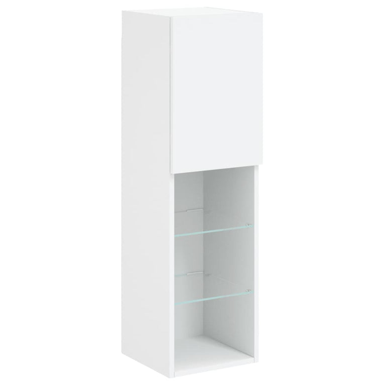 4-delige Tv-wandmeubelset met LED-verlichting bewerkt hout wit