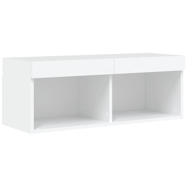 4-delige Tv-wandmeubelset met LED-verlichting bewerkt hout wit
