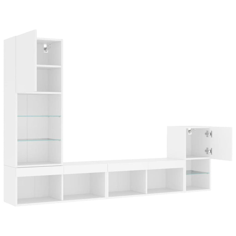 4-delige Tv-wandmeubelset met LED-verlichting bewerkt hout wit