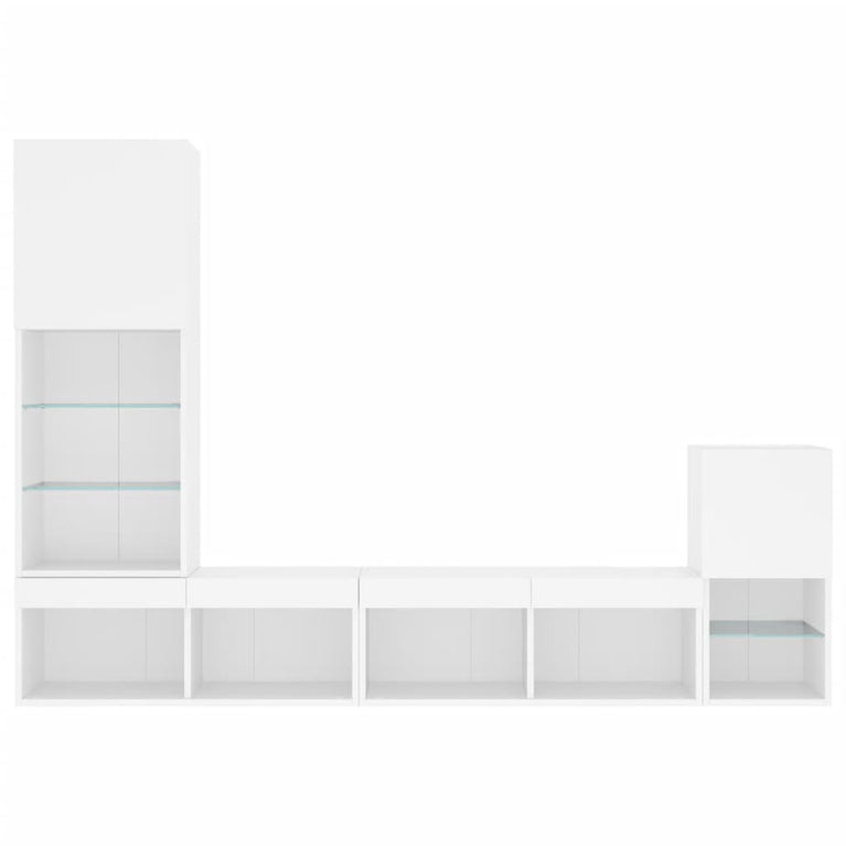 4-delige Tv-wandmeubelset met LED-verlichting bewerkt hout wit