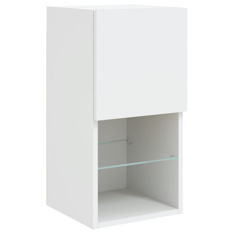 4-delige Tv-wandmeubelset met LED-verlichting bewerkt hout wit