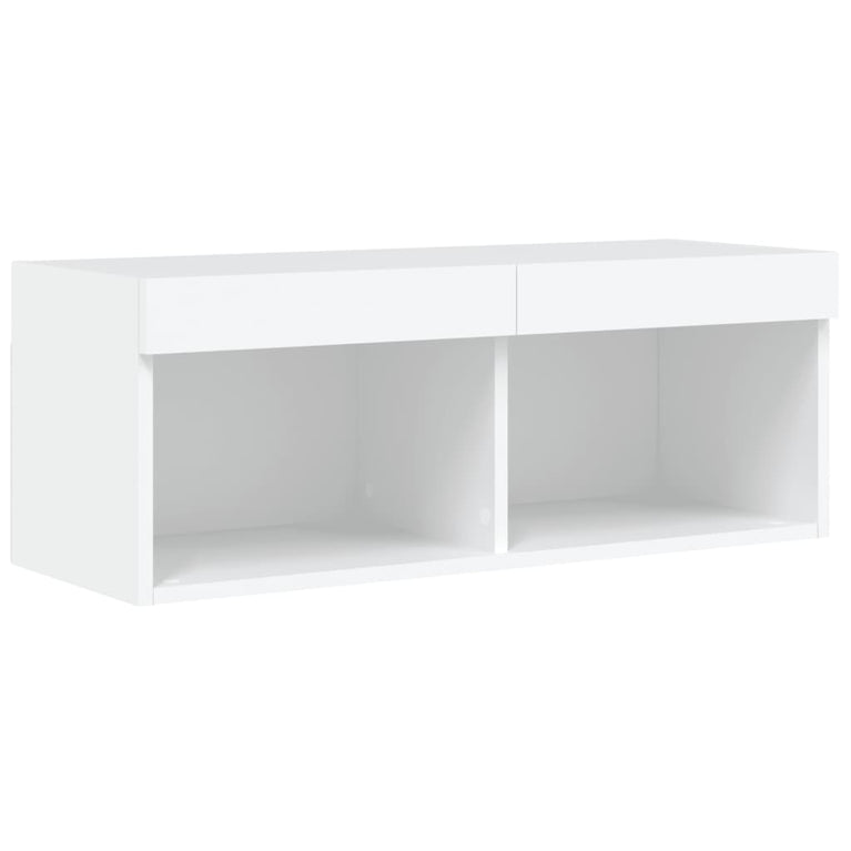 4-delige Tv-wandmeubelset met LED-verlichting bewerkt hout wit