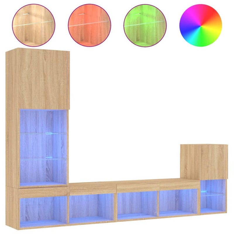 4-delige Tv-wandmeubelset met LED bewerkt hout sonoma eiken