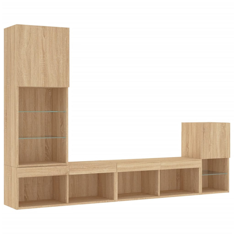 4-delige Tv-wandmeubelset met LED bewerkt hout sonoma eiken