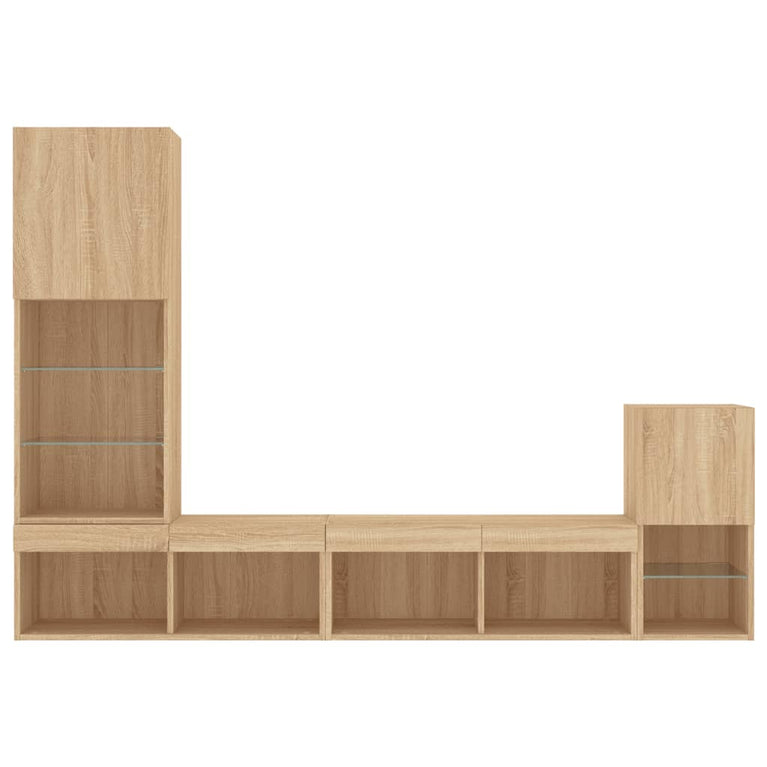 4-delige Tv-wandmeubelset met LED bewerkt hout sonoma eiken