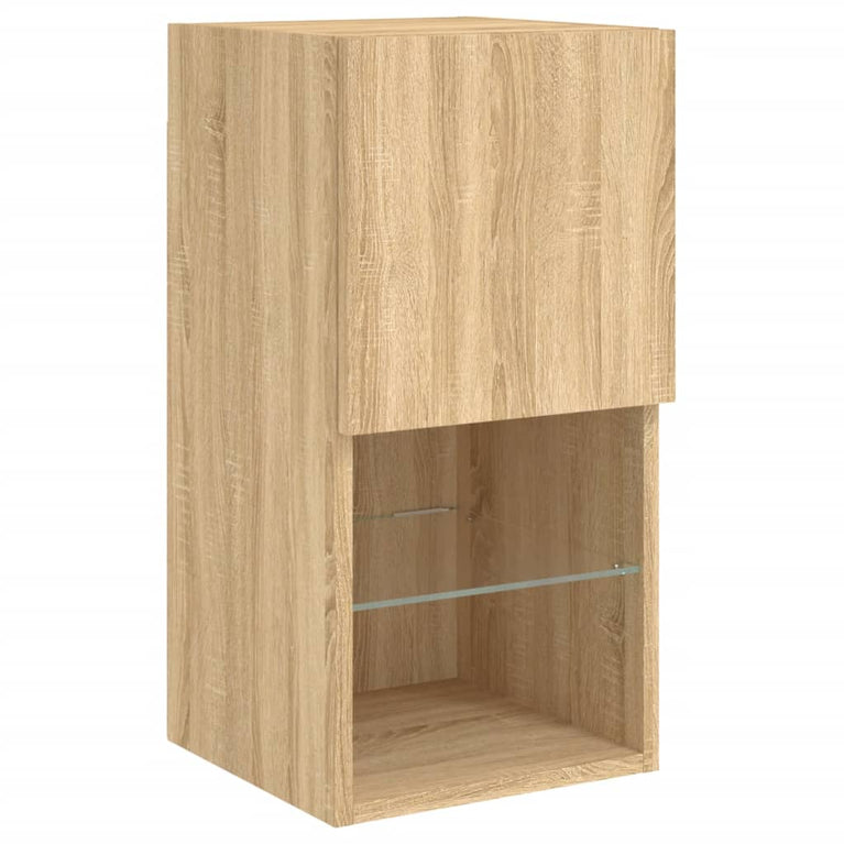 4-delige Tv-wandmeubelset met LED bewerkt hout sonoma eiken