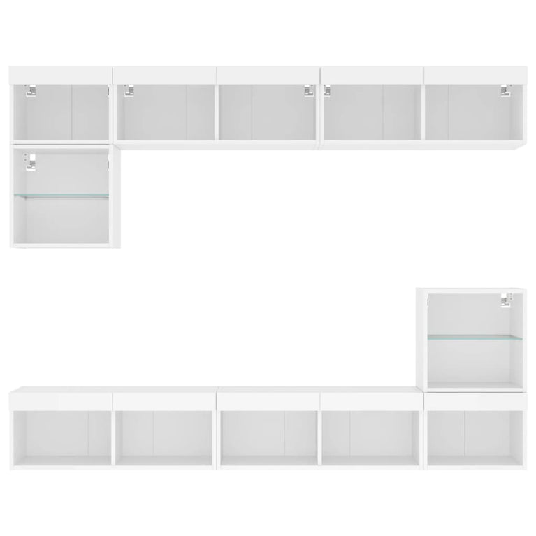 8-delige Tv-wandmeubelset met LED-verlichting bewerkt hout wit