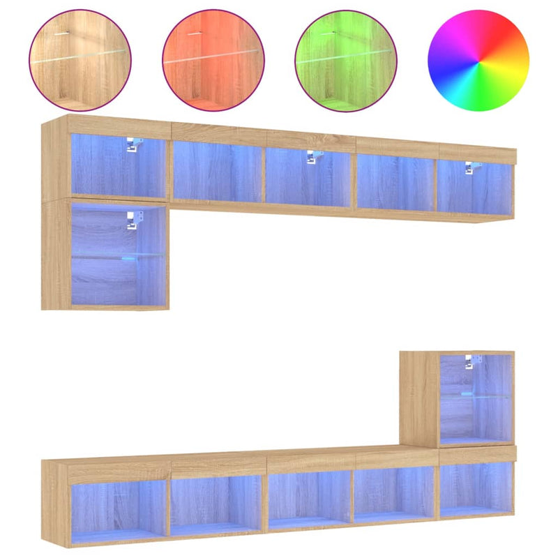8-delige Tv-wandmeubelset met LED bewerkt hout sonoma eiken