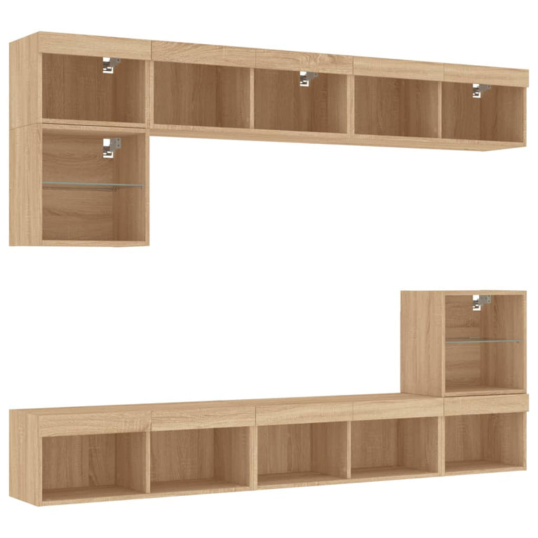 8-delige Tv-wandmeubelset met LED bewerkt hout sonoma eiken
