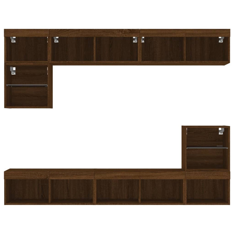 8-delige Tv-wandmeubelset met LED bewerkt hout bruineikenkleur