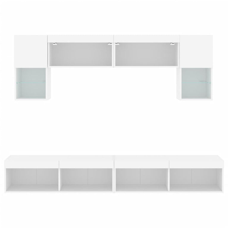 6-delige Tv-wandmeubelset met LED-verlichting bewerkt hout wit