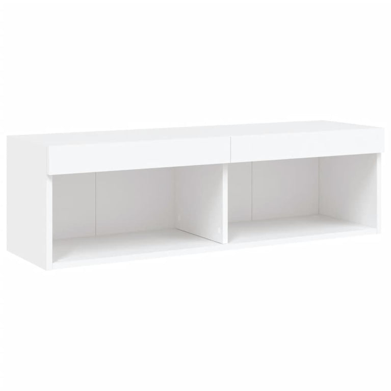 6-delige Tv-wandmeubelset met LED-verlichting bewerkt hout wit
