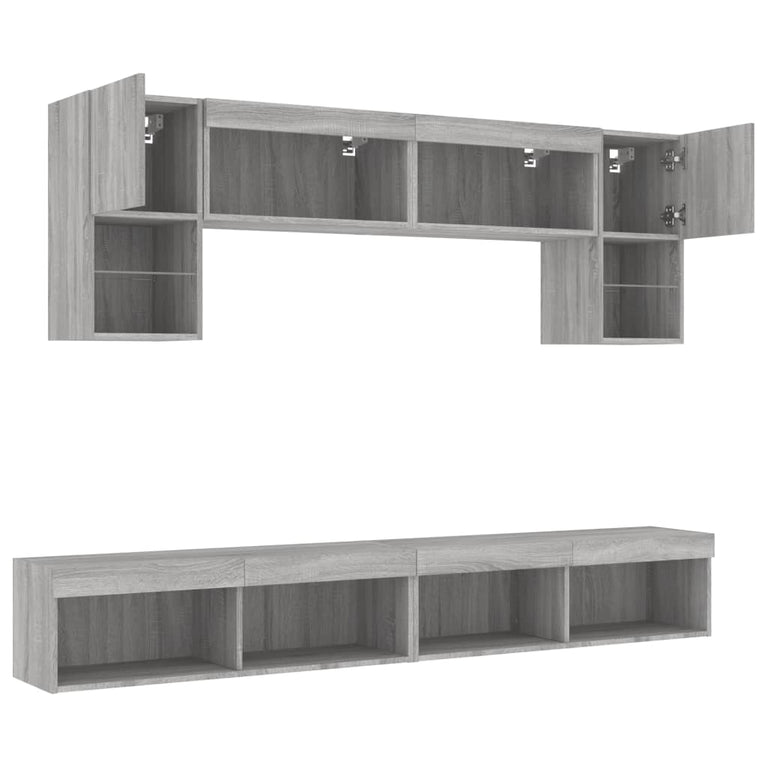 6-delige Tv-wandmeubelset met LED grijs sonoma eikenkleurig