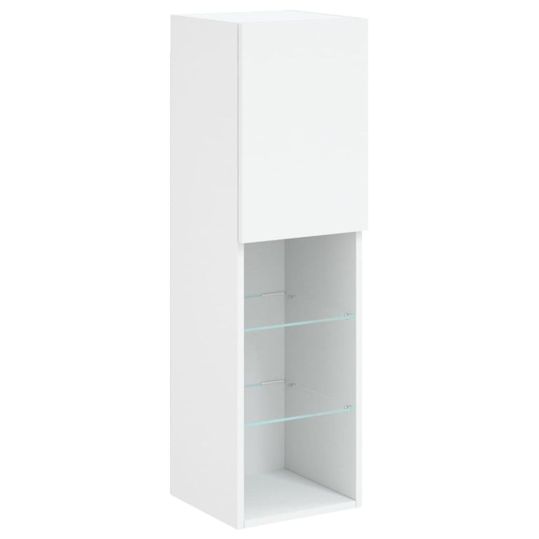 4-delige Tv-wandmeubelset met LED-verlichting bewerkt hout wit