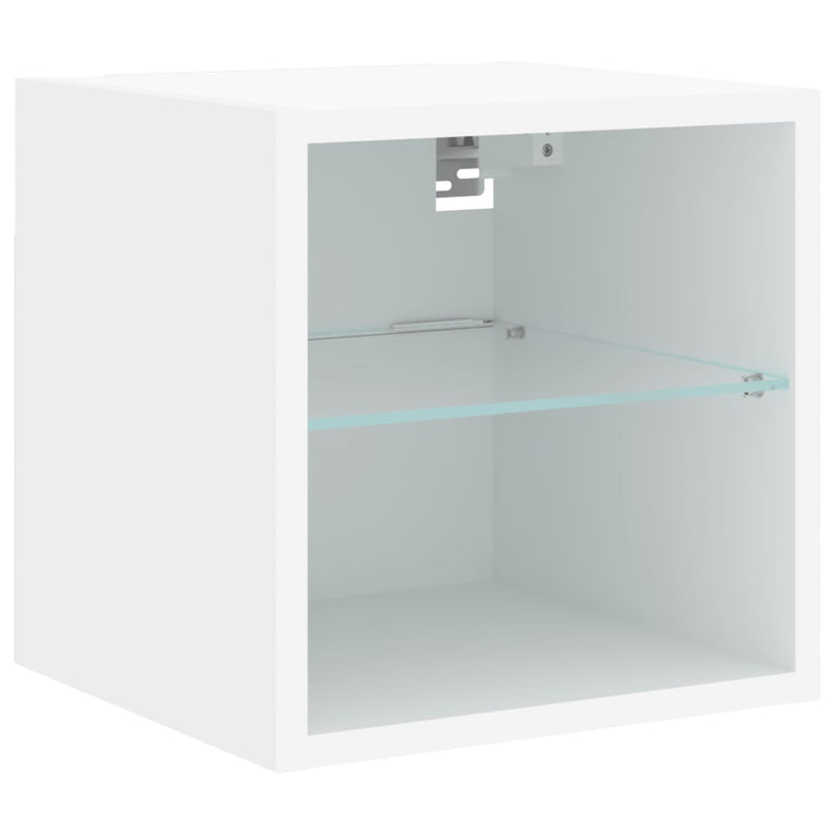 4-delige Tv-wandmeubelset met LED-verlichting bewerkt hout wit