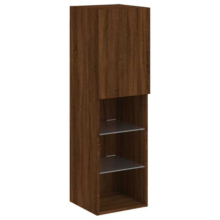 4-delige Tv-wandmeubelset met LED bewerkt hout bruineikenkleur