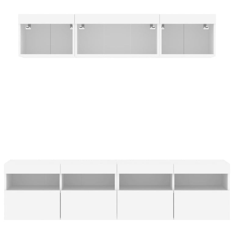 5-delige Tv-wandmeubelset met LED-verlichting bewerkt hout wit
