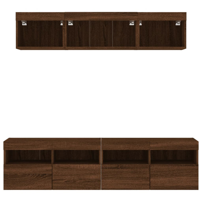 5-delige Tv-wandmeubelset met LED bewerkt hout bruineikenkleur