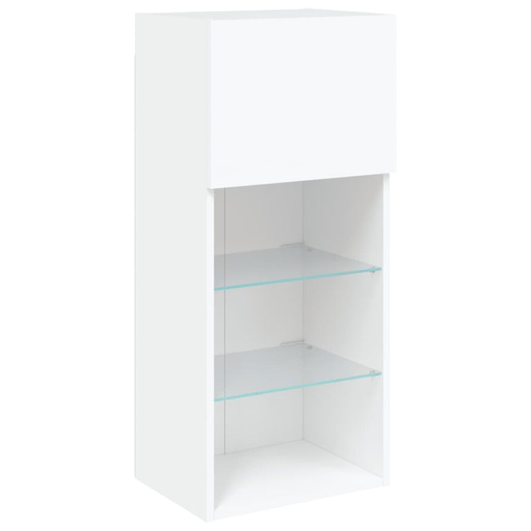5-delige Tv-wandmeubelset met LED-verlichting bewerkt hout wit