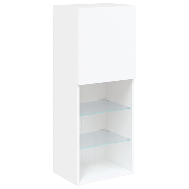 6-delige Tv-wandmeubelset met LED-verlichting bewerkt hout wit