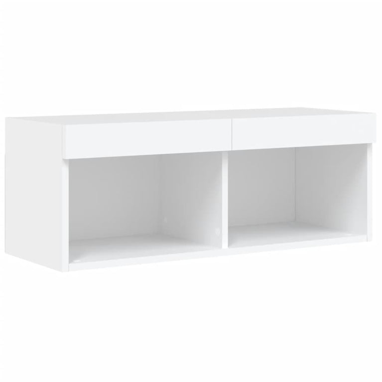 6-delige Tv-wandmeubelset met LED-verlichting bewerkt hout wit