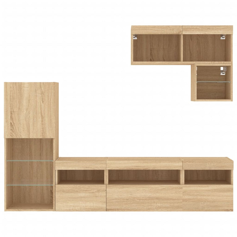 6-delige Tv-wandmeubelset met LED bewerkt hout sonoma eiken